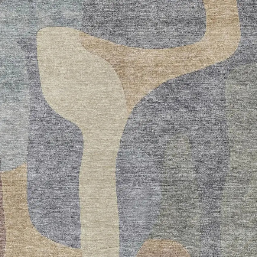 Gray And Gold Abstract Washable Indoor Outdoor Area Rug Photo 3