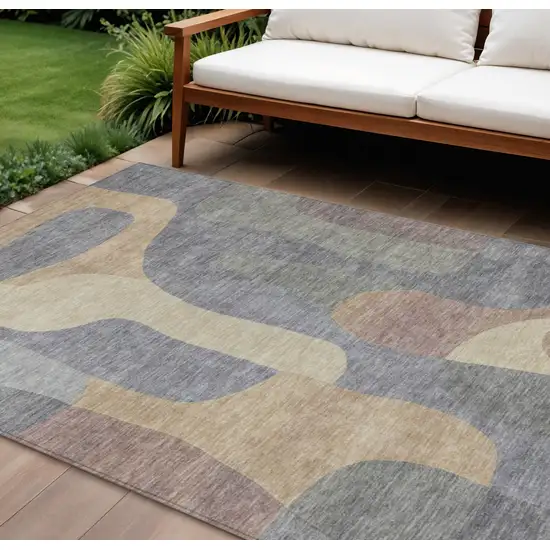 Gray And Gold Abstract Washable Indoor Outdoor Area Rug Photo 2