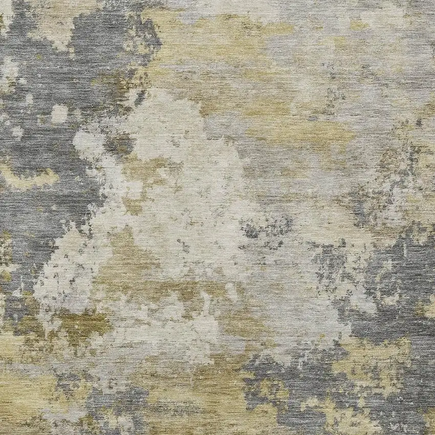 Gray And Gold Abstract Washable Indoor Outdoor Area Rug Photo 2