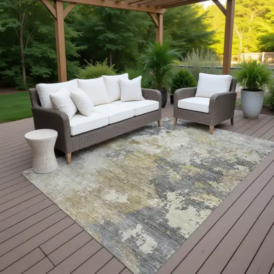 Gray And Gold Abstract Washable Indoor Outdoor Area Rug Photo 7