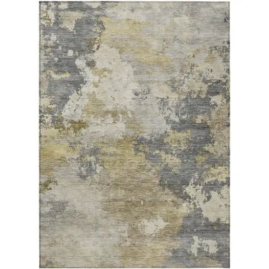 Gray And Gold Abstract Washable Indoor Outdoor Area Rug Photo 1
