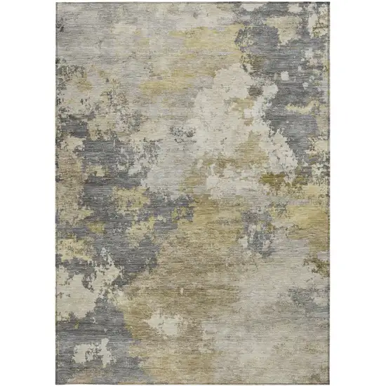 Gray And Gold Abstract Washable Indoor Outdoor Area Rug Photo 3