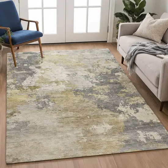 Gray And Gold Abstract Washable Indoor Outdoor Area Rug Photo 5