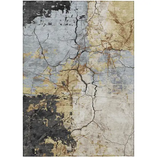 Gray And Gold Abstract Washable Indoor Outdoor Area Rug Photo 1
