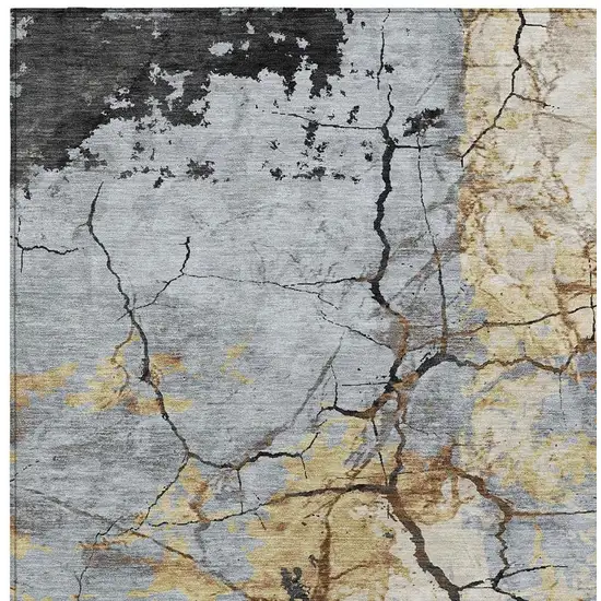 Gray And Gold Abstract Washable Indoor Outdoor Area Rug Photo 2