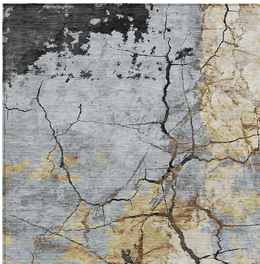 Gray And Gold Abstract Washable Indoor Outdoor Area Rug Photo 2