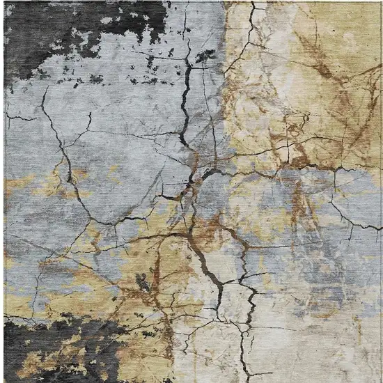 Gray And Gold Abstract Washable Indoor Outdoor Area Rug Photo 3