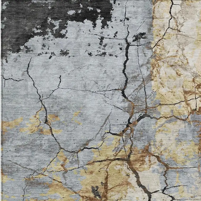 Gray And Gold Abstract Washable Indoor Outdoor Area Rug Photo 2