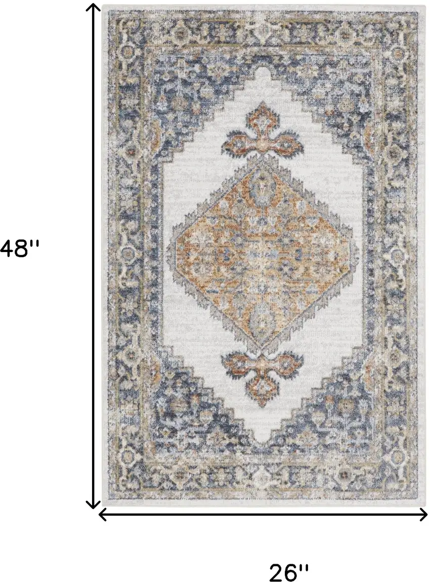 Gray And Gold Floral Medallion Distressed Washable Area Rug Photo 3