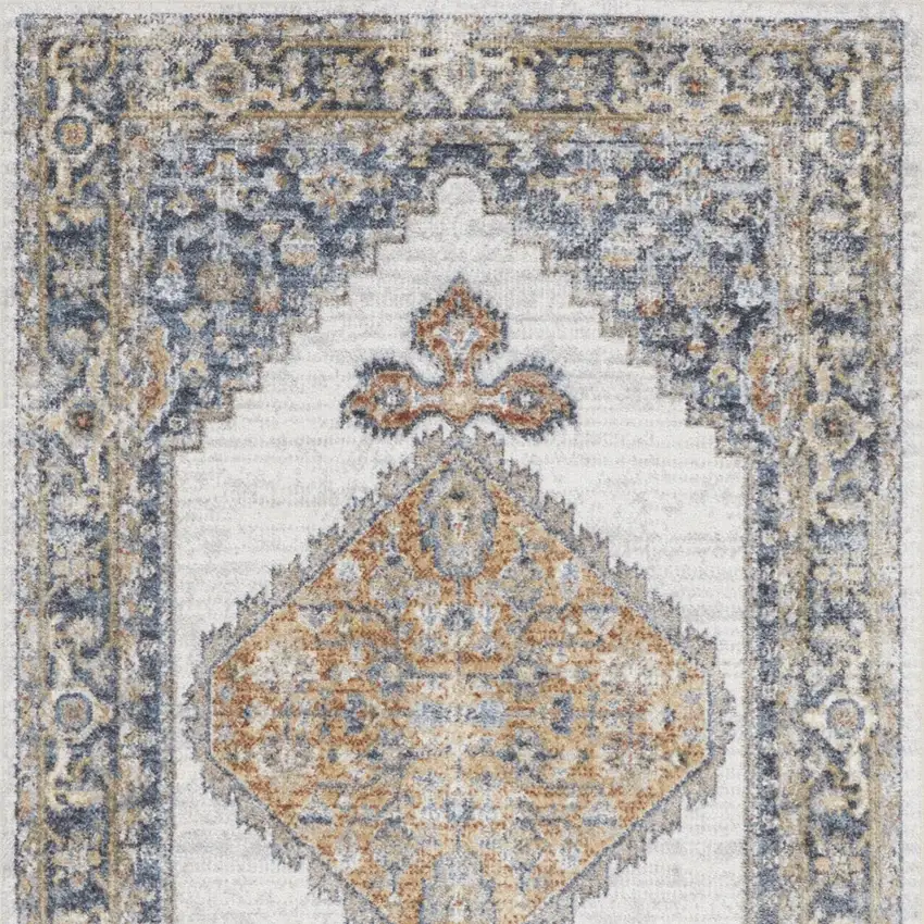 Gray And Gold Floral Medallion Distressed Washable Area Rug Photo 8