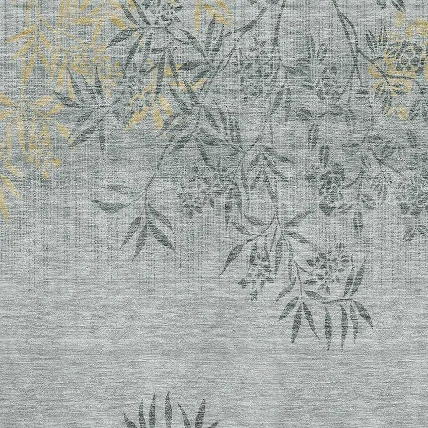 Gray And Gold Floral Washable Area Rug With UV Protection Photo 2