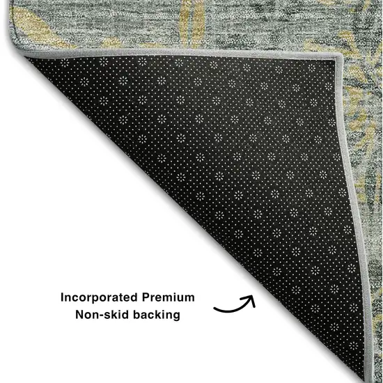 Gray And Gold Floral Washable Area Rug With UV Protection Photo 6