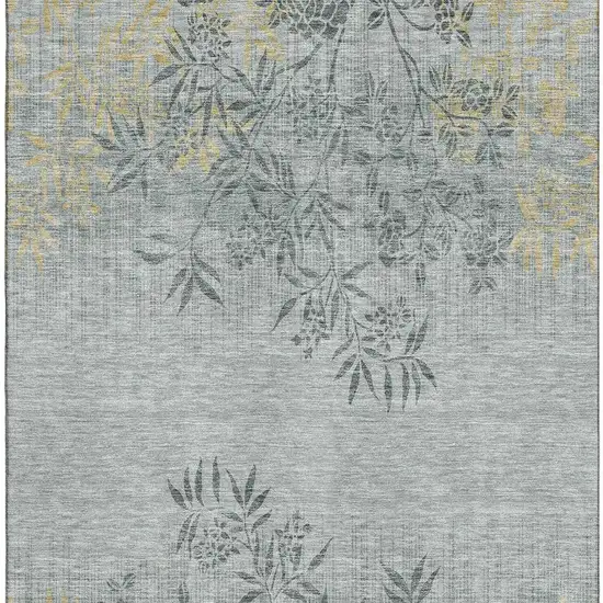 Gray And Gold Floral Washable Area Rug With UV Protection Photo 3