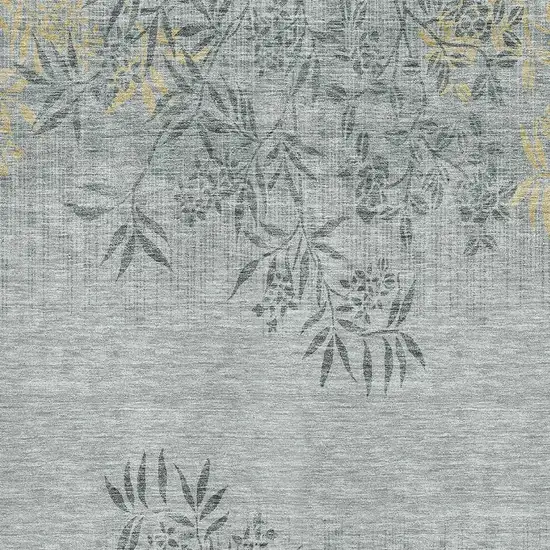 Gray And Gold Floral Washable Area Rug With UV Protection Photo 2
