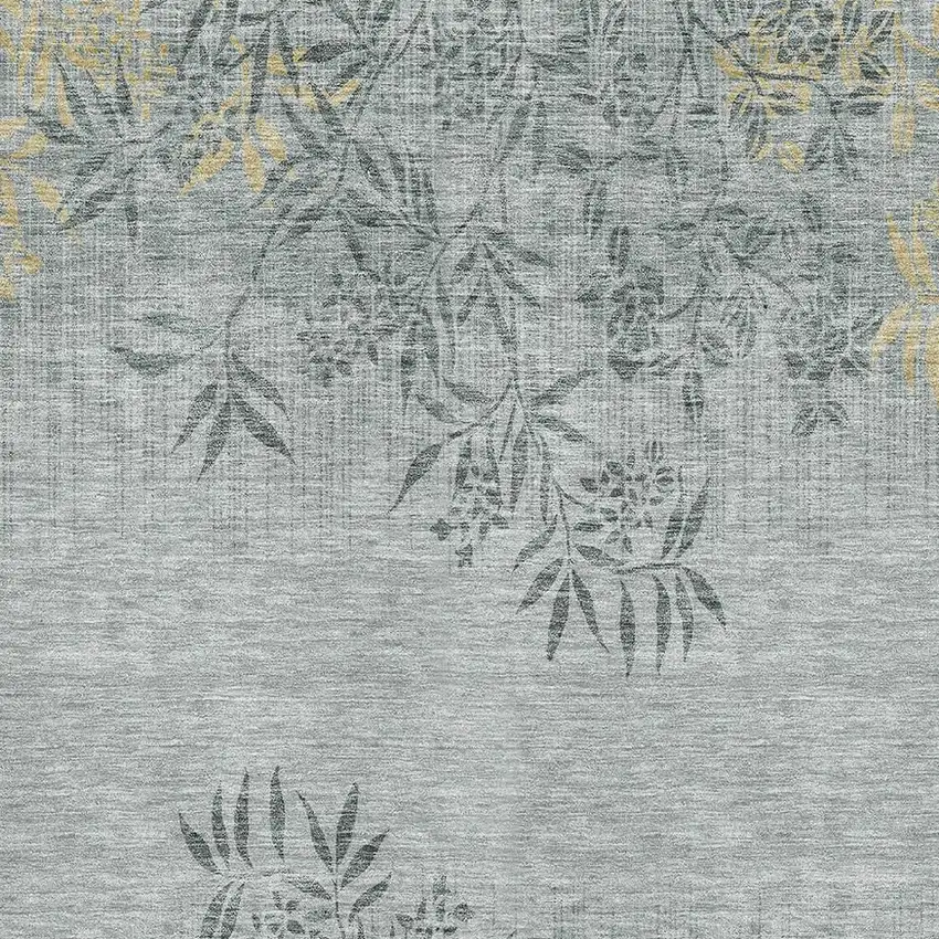 Gray And Gold Floral Washable Area Rug With UV Protection Photo 2