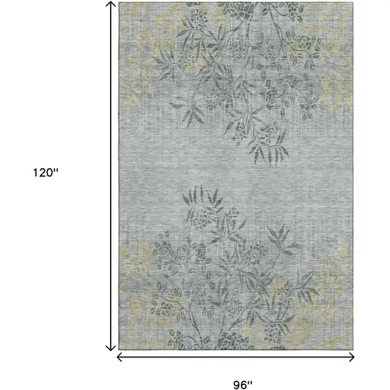 Gray And Gold Floral Washable Area Rug With UV Protection Photo 3