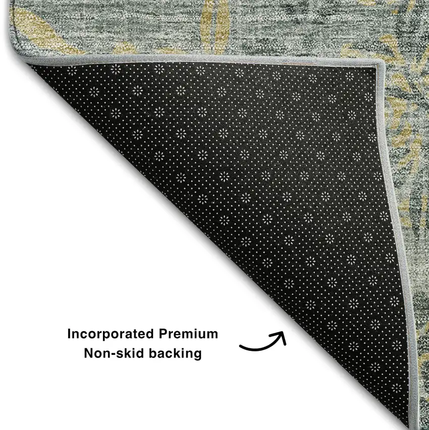 Gray And Gold Floral Washable Area Rug With UV Protection Photo 6