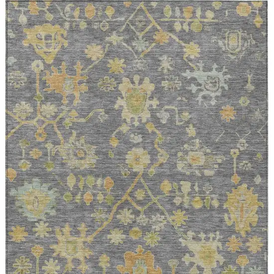 Gray And Gold Floral Washable Indoor Outdoor Area Rug Photo 4