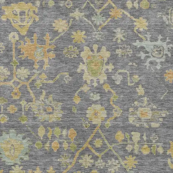 Gray And Gold Floral Washable Indoor Outdoor Area Rug Photo 3