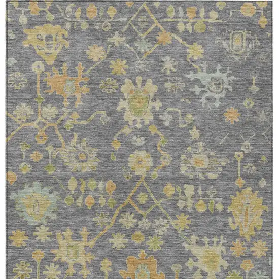 Gray And Gold Floral Washable Indoor Outdoor Area Rug Photo 9