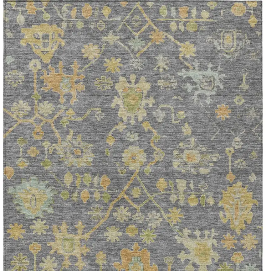 Gray And Gold Floral Washable Indoor Outdoor Area Rug Photo 9