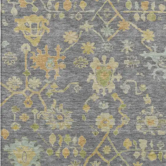Gray And Gold Floral Washable Indoor Outdoor Area Rug Photo 4