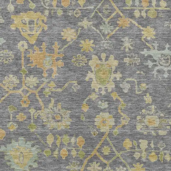 Gray And Gold Floral Washable Indoor Outdoor Area Rug Photo 3