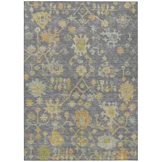 Gray And Gold Floral Washable Indoor Outdoor Area Rug Photo 1