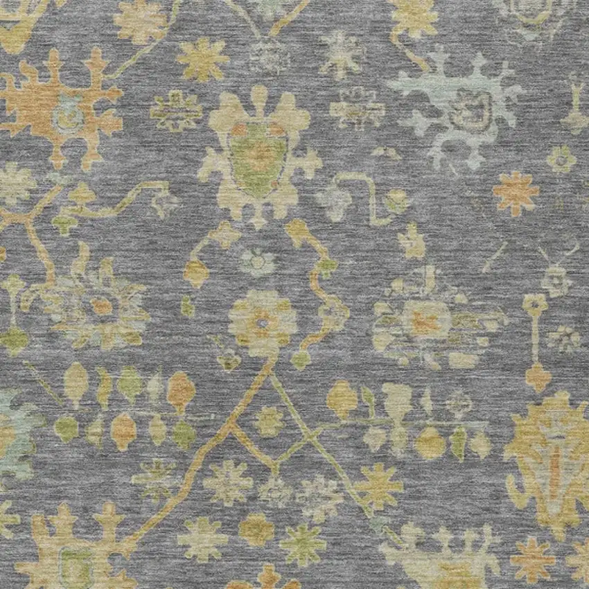 Gray And Gold Floral Washable Indoor Outdoor Area Rug Photo 4