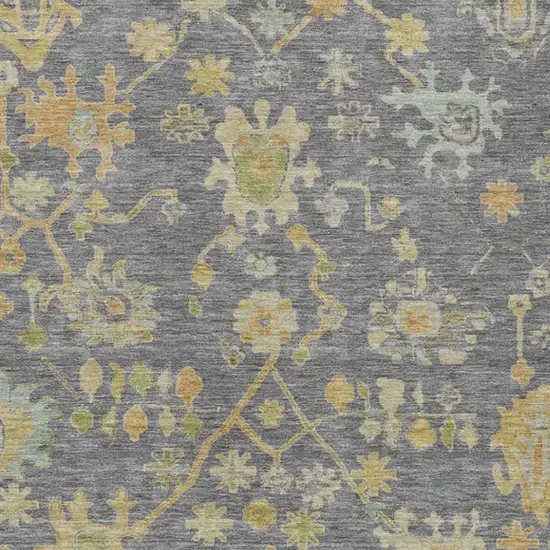 Gray And Gold Floral Washable Indoor Outdoor Area Rug Photo 3