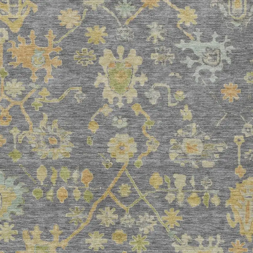 Gray And Gold Floral Washable Indoor Outdoor Area Rug Photo 3