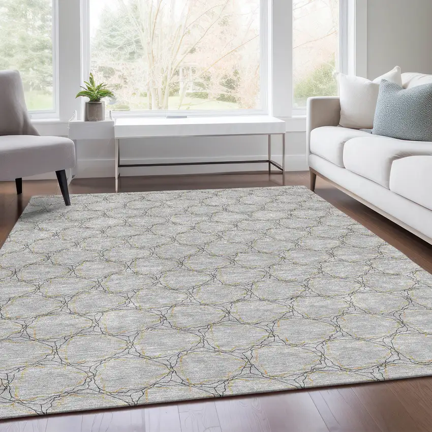 Gray And Gold Geometric Washable Area Rug With UV Protection Photo 5