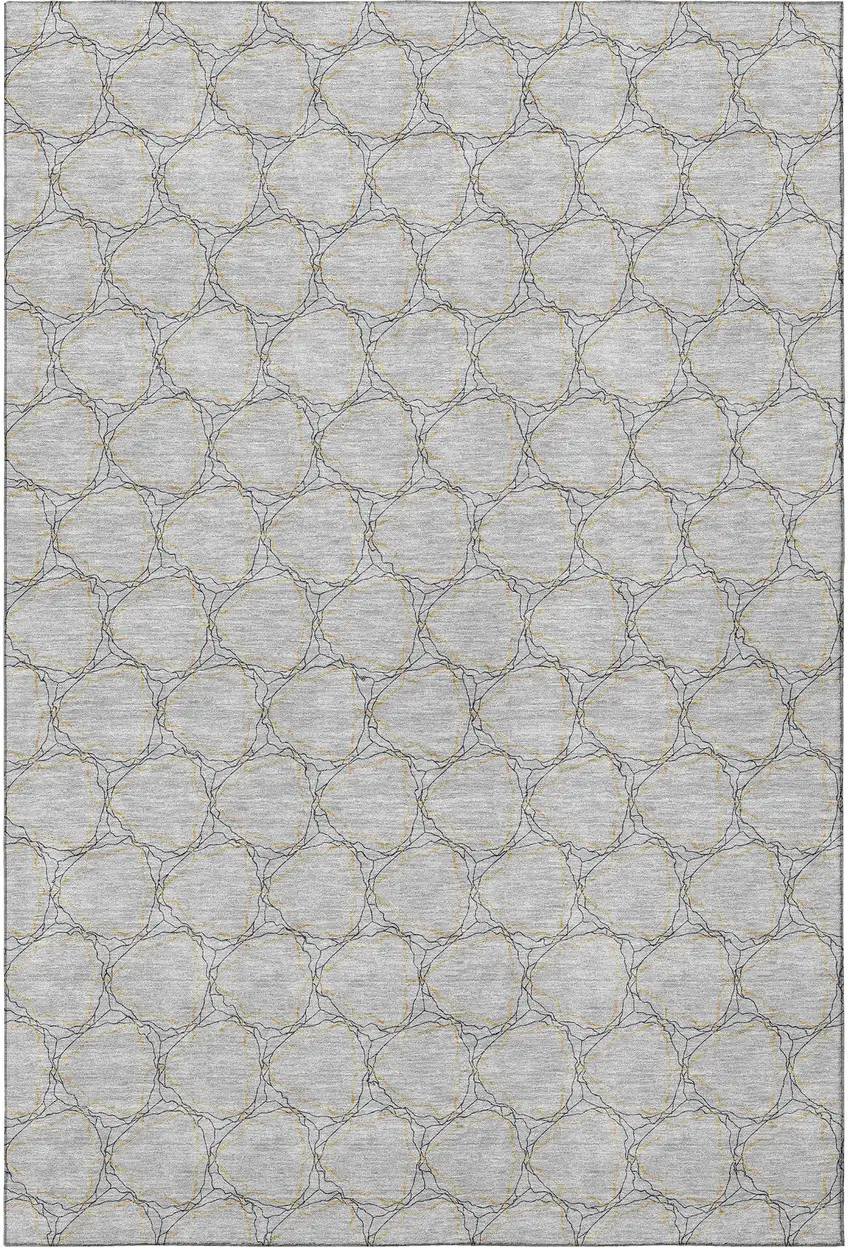 Gray And Gold Geometric Washable Area Rug With UV Protection Photo 3