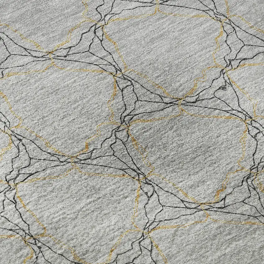 Gray And Gold Geometric Washable Area Rug With UV Protection Photo 9
