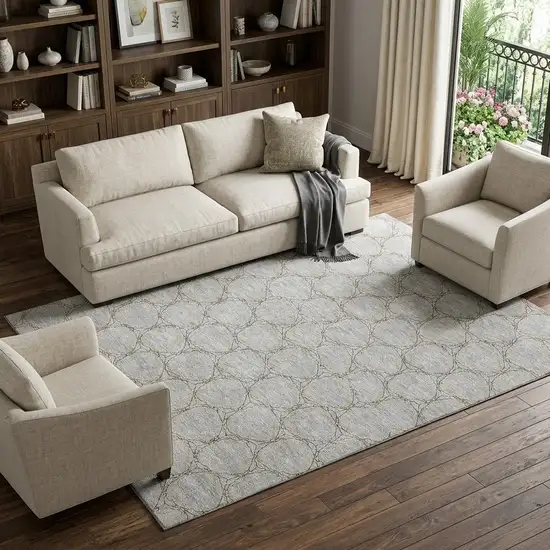 Gray And Gold Geometric Washable Area Rug With UV Protection Photo 1