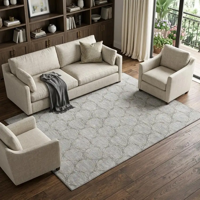 Gray And Gold Geometric Washable Area Rug With UV Protection Photo 1