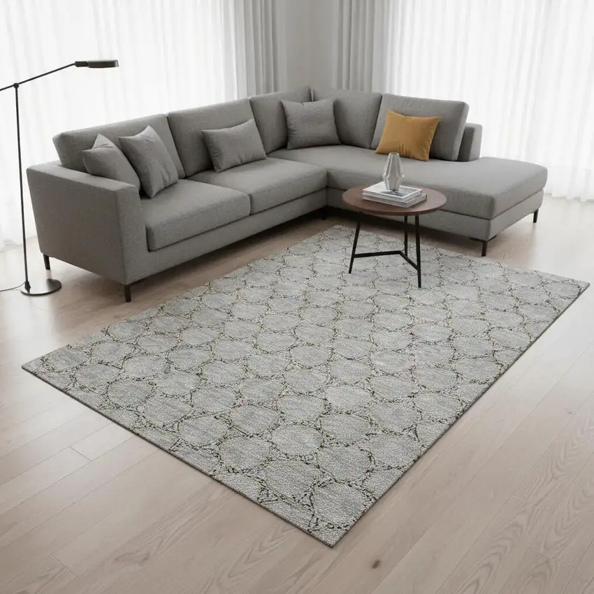 Gray And Gold Geometric Washable Area Rug With UV Protection Photo 2