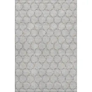 Photo of Gray And Gold Geometric Washable Area Rug With UV Protection