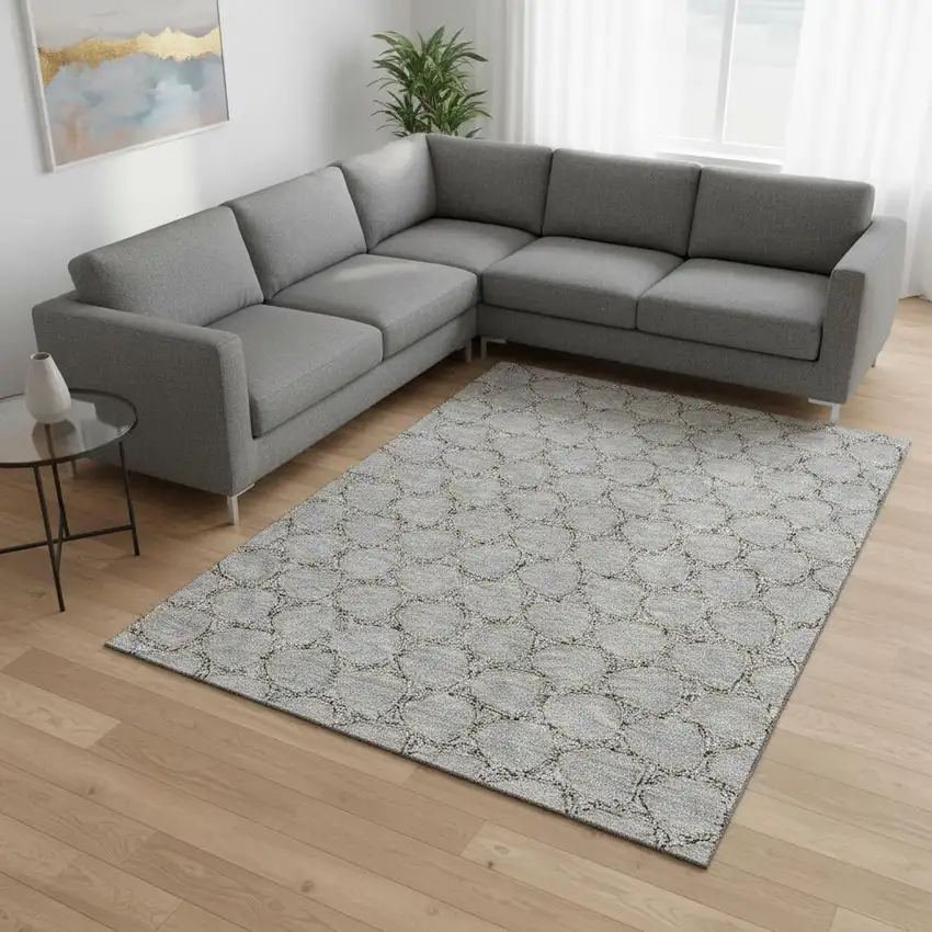 Gray And Gold Geometric Washable Area Rug With UV Protection Photo 2