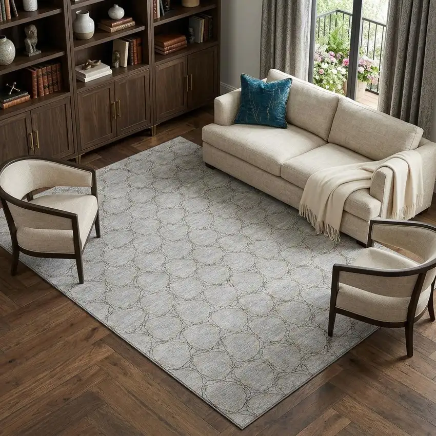 Gray And Gold Geometric Washable Area Rug With UV Protection Photo 1
