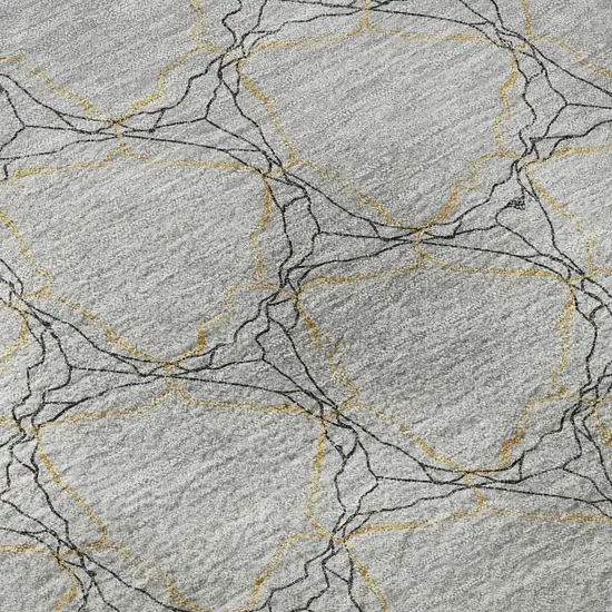 Gray And Gold Geometric Washable Area Rug With UV Protection Photo 9