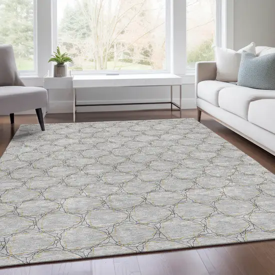Gray And Gold Geometric Washable Area Rug With UV Protection Photo 5