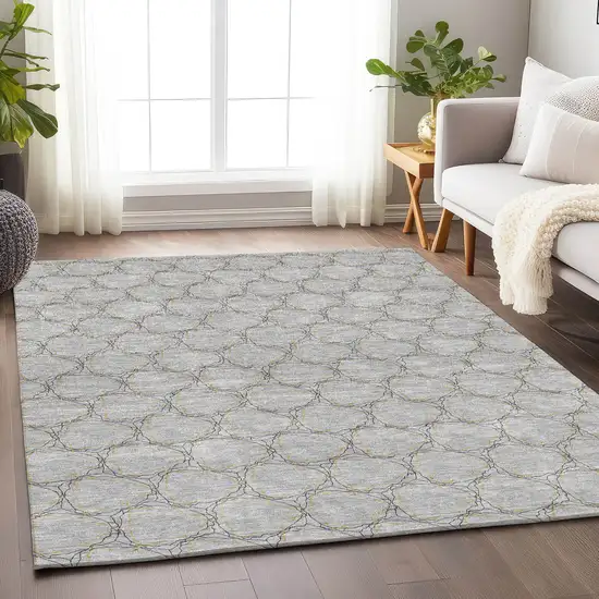 Gray And Gold Geometric Washable Area Rug With UV Protection Photo 4