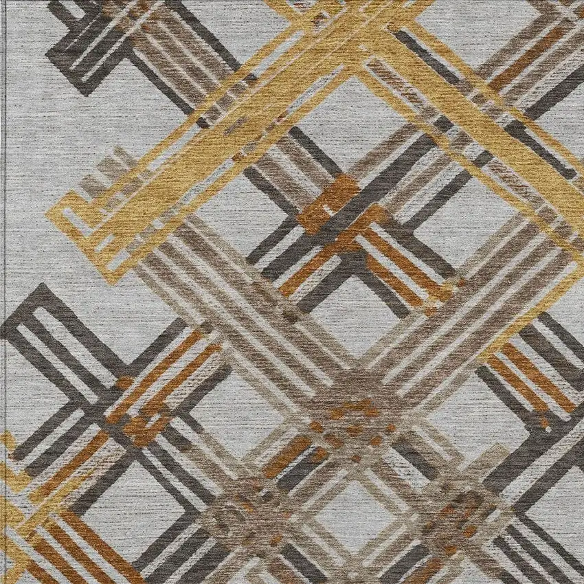 Gray And Gold Geometric Washable Indoor Outdoor Area Rug Photo 2