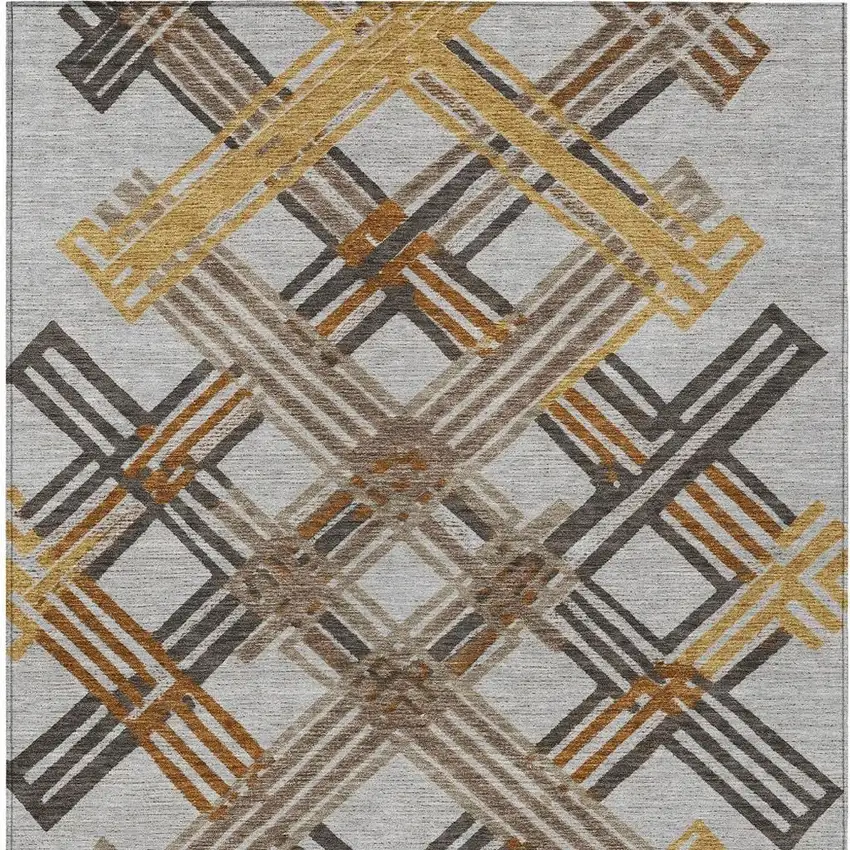 Gray And Gold Geometric Washable Indoor Outdoor Area Rug Photo 3