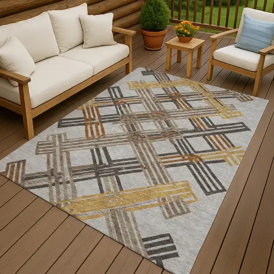 Gray And Gold Geometric Washable Indoor Outdoor Area Rug Photo 4