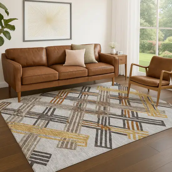 Gray And Gold Geometric Washable Indoor Outdoor Area Rug Photo 5