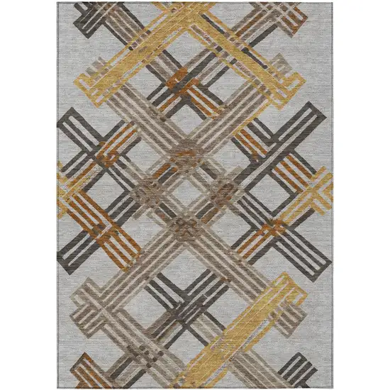 Gray And Gold Geometric Washable Indoor Outdoor Area Rug Photo 1