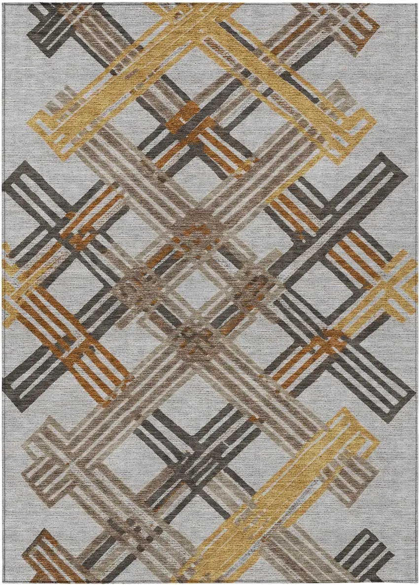 Gray And Gold Geometric Washable Indoor Outdoor Area Rug Photo 1