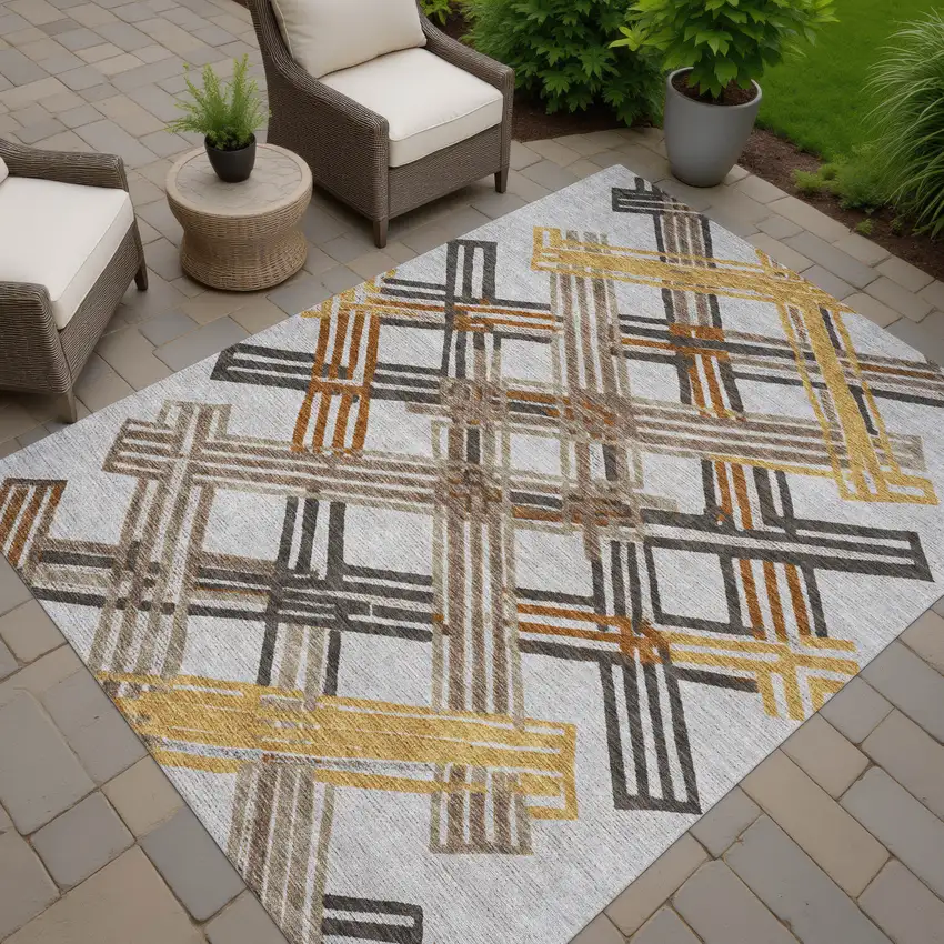 Gray And Gold Geometric Washable Indoor Outdoor Area Rug Photo 7